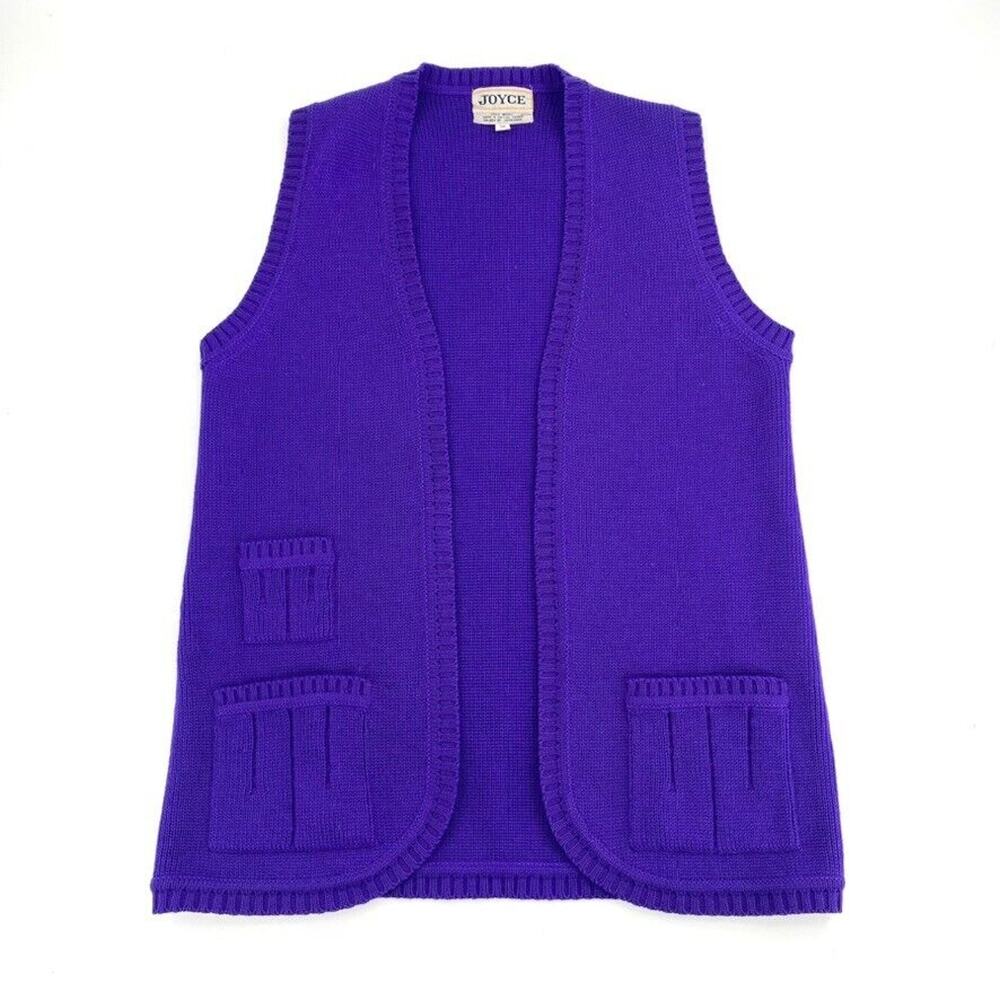 Vintage Joyce Sweater Vest Womens‎ Sz S Purple Wool Open Front 60s 70s Hippie